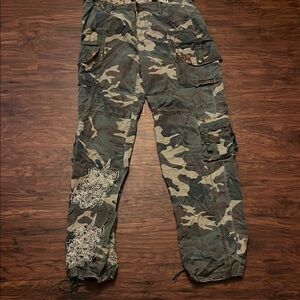 Camouflage Cargo Pants with Lace Detail